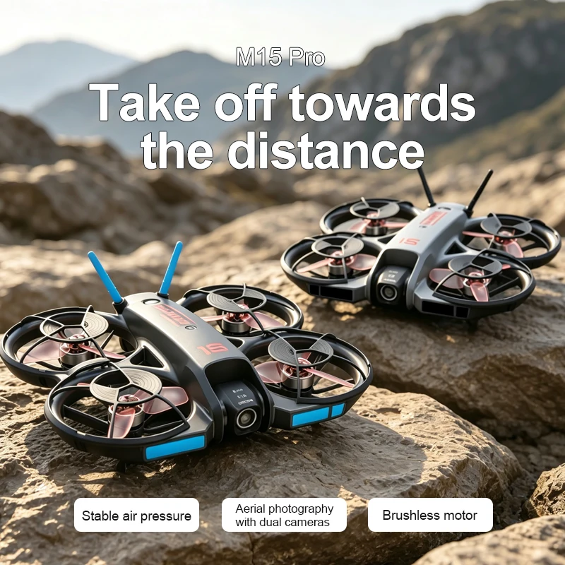 Drone Camera Hd - 2026年型 新しいM15 FPVドローン。画面付き、ブラシレスモーター搭載、光学フローによる位置決め、HDカメラ、初心者向けRCクアッドコプター玩具。