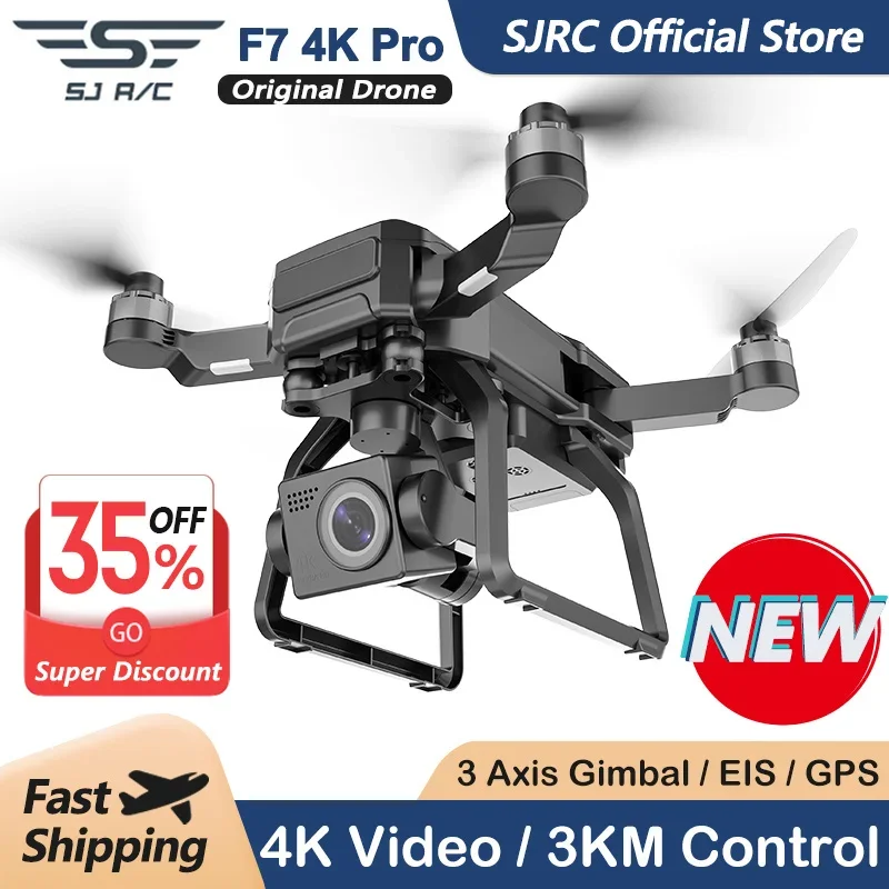 Drone Camera Professional - カメラ付きプロフェッショナルブラシレスクワッドコプター,4k pro,GPS, HD, 5g,wifi,fpv,3km, 3軸,ジンバル,eis,折りたたみ式,SJRC-F7
